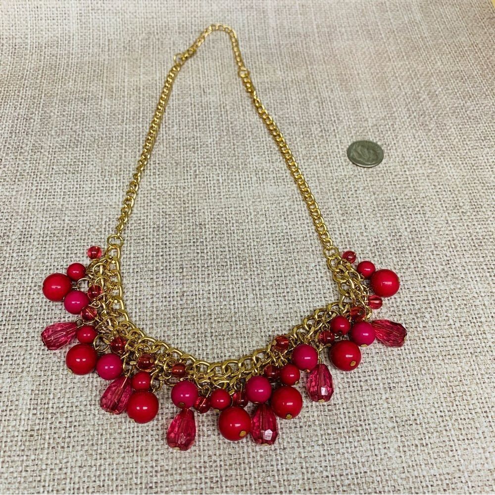 Gold‎ Red Bead and Crystal Necklace